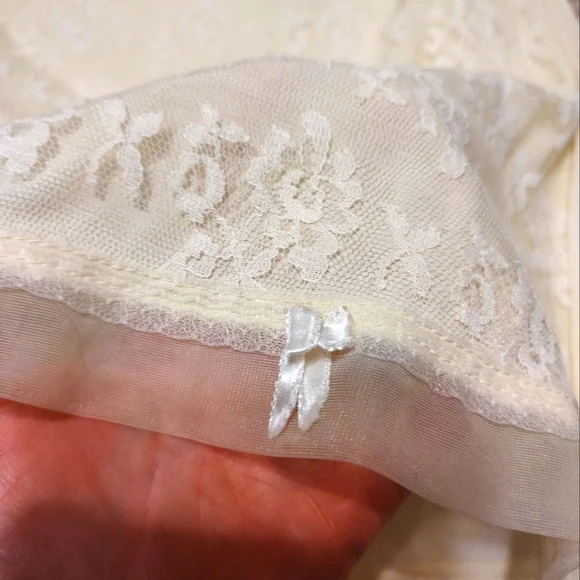 🔸💛🔸Divine Vintage 50's Buttercup Yellow Floral Lace & Satin Bow Slip - S/M - Picture 13 of 16